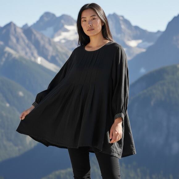 Gudrun Sjoden Tops - Gudrun Sjoden Womens XL Korinth Blouse 3/4 Sleeve Tunic Top Black Relaxed Linen